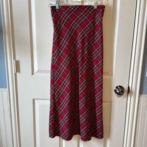 Vintage Copper Key Red Plaid Bias-Cut Skirt